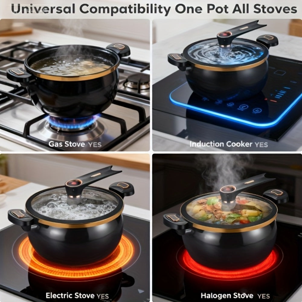 8.45QT Non-Stick Ceramic Stockpot with Twist Lock Handle - Induction & Gas Compatible, Cast Iron, Home & Restaurant