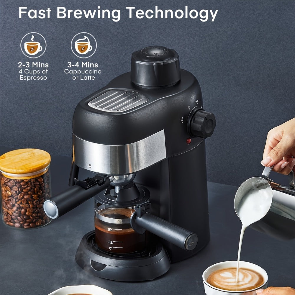 Espresso Machine 3.5 Bar Steam 4 Cup Cappuccino & Latte Maker with Milk Frother ¨C Stainless Steel One-Touch Home Coffee Machine for Espresso, Cappuccino & Latte, Black