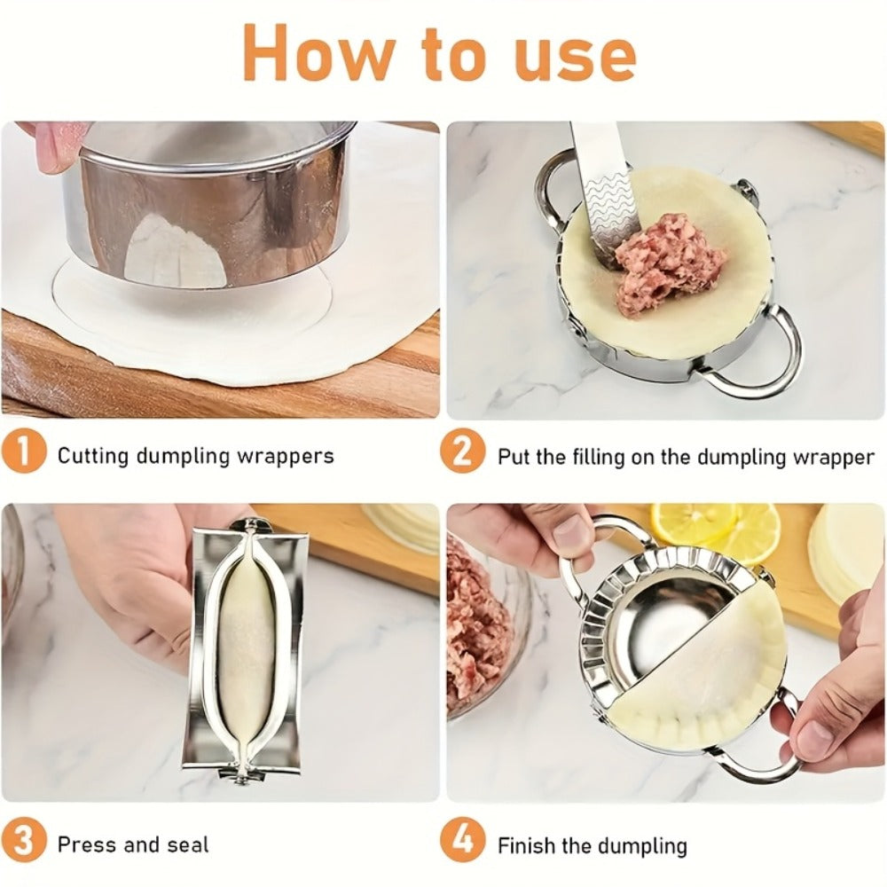 13PCS Dumpling Maker Set - Stainless Steel Ravioli Pierogi Cutter Tools with Wooden Handles