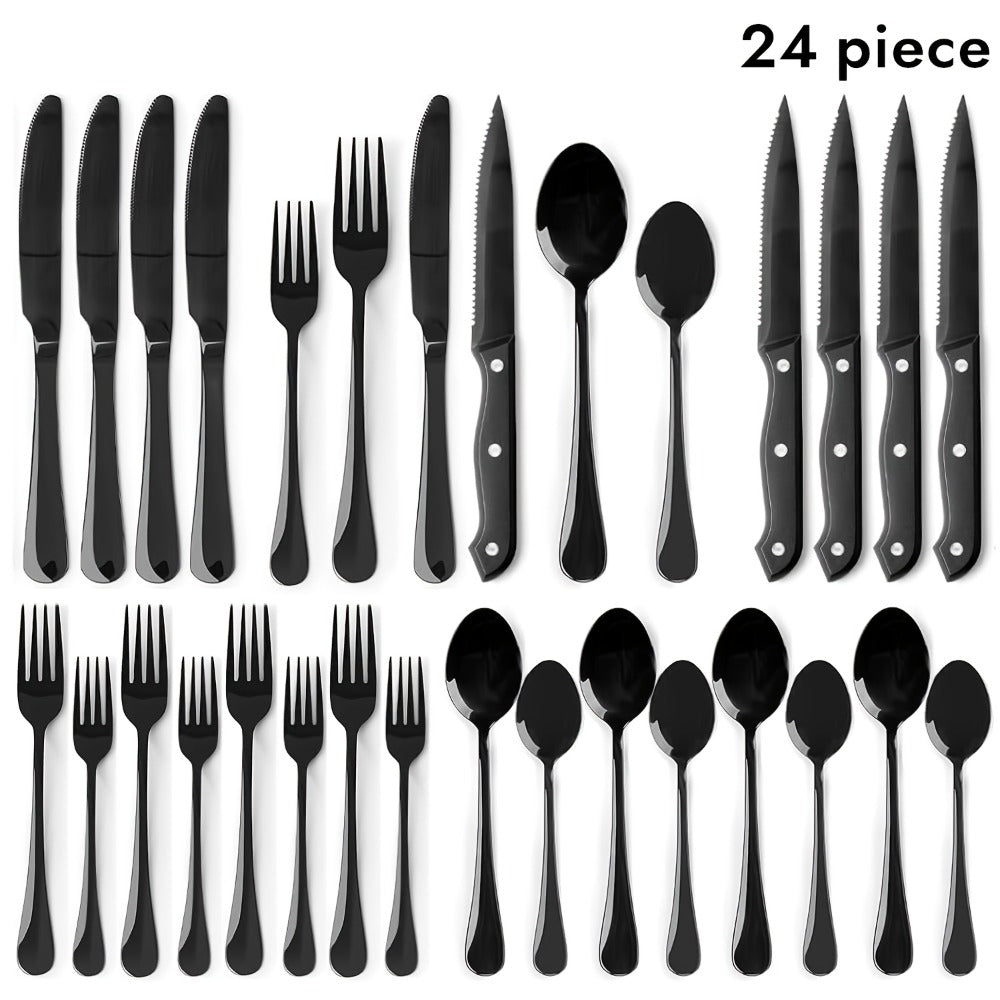 Stainless Steel Silverware Set Flatware Set with Forks Spoons & Knives ¨C Modern Cutlery Set for Kitchen, Dining & Parties, Service for 4/6/12, 20/24/30/65 Piece