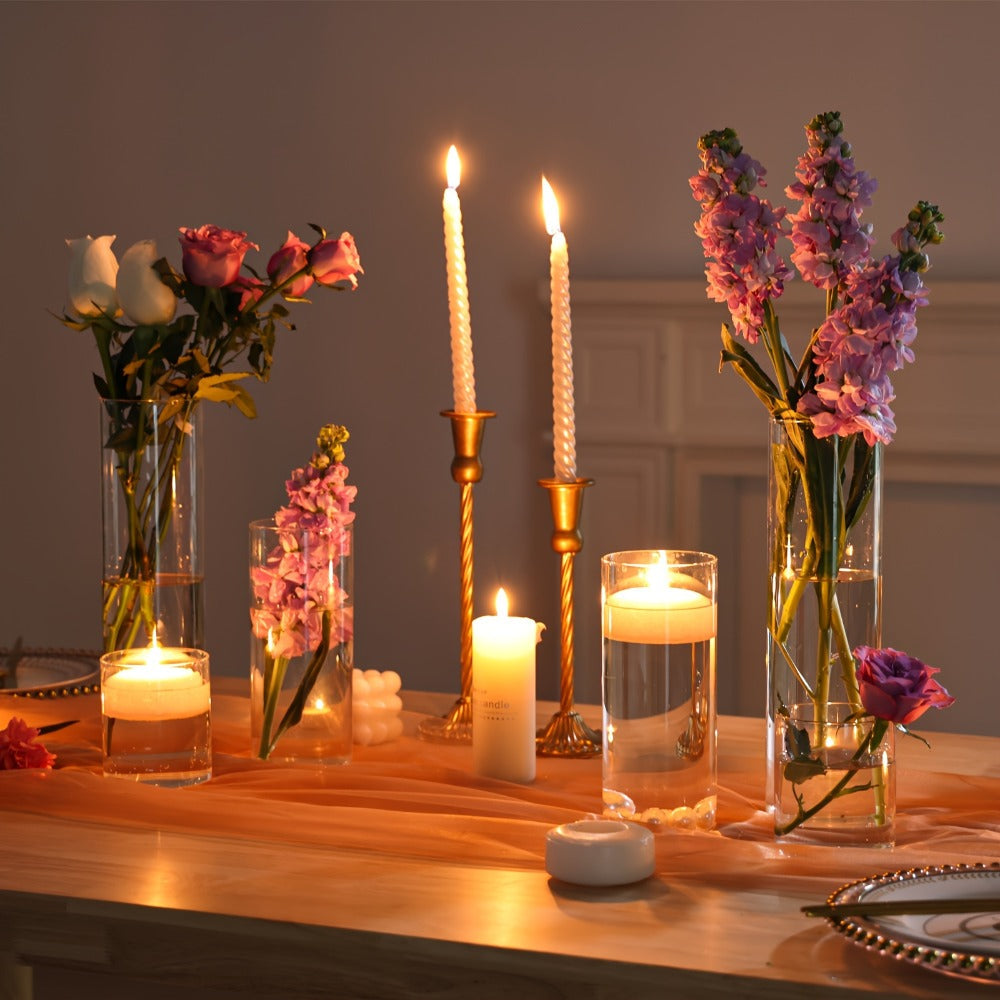 Clear Glass Cylinder Candle Holder Vases 12/24/36/48 Pcs | 4 6 8 10 Inch Tall Hurricane Floating Candle Vase | Wedding Centerpiece Table Decor | Party Home Shelf Decoration Glass Vase Bulk Set