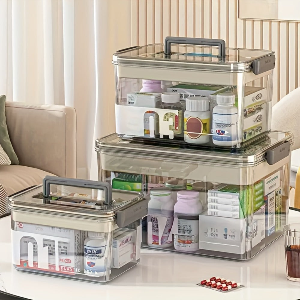 Medicine Storage Box Pill Organizer Multi-Layer Plastic with Handle Large Capacity First Aid Storage Container for Home Travel Office Medicine Cabinet Organizer