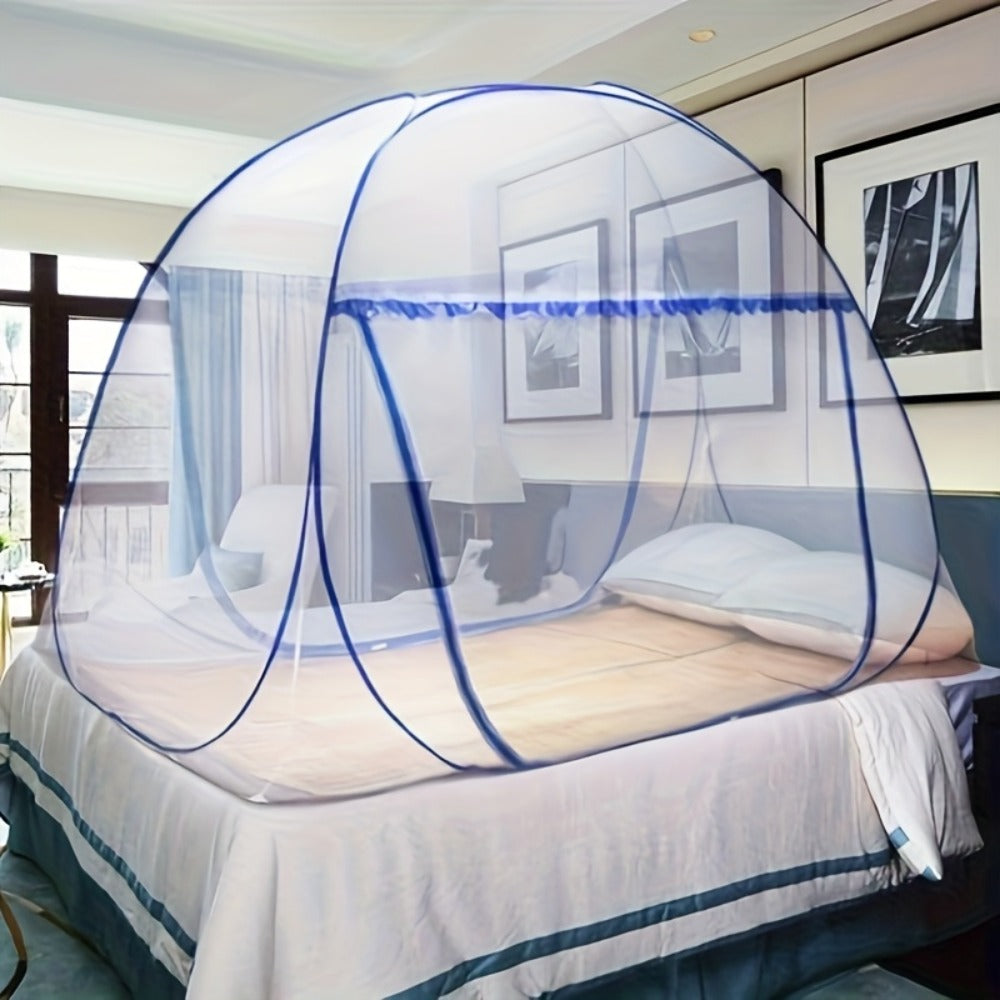 Mosquito Net for Bed Pop Up Bed Canopy 360¡ã Protection Portable Foldable Yurt Mosquito Net with U-Shaped Zipper Ruffled Design Anti-Mosquito Indoor Bedroom Canopy Gray Blue Multiple Sizes
