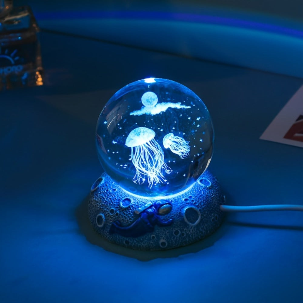 Starry Sky Crystal Ball Night Light ¨C 3D Blue Galaxy Glass Sphere LED Desk Lamp, Creative Tabletop Decor Light for Bedroom, Unique Gift for Holiday Party Birthday (Blue Starry Sky)