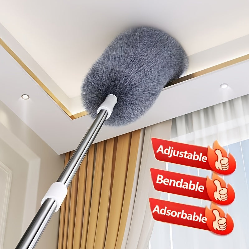 Ceiling Mop Adjustable Bendable Microfiber Duster Washable Reusable High Reach Cleaning Tool for High Ceilings Walls Furniture Cars Fan Blades Indoor Outdoor