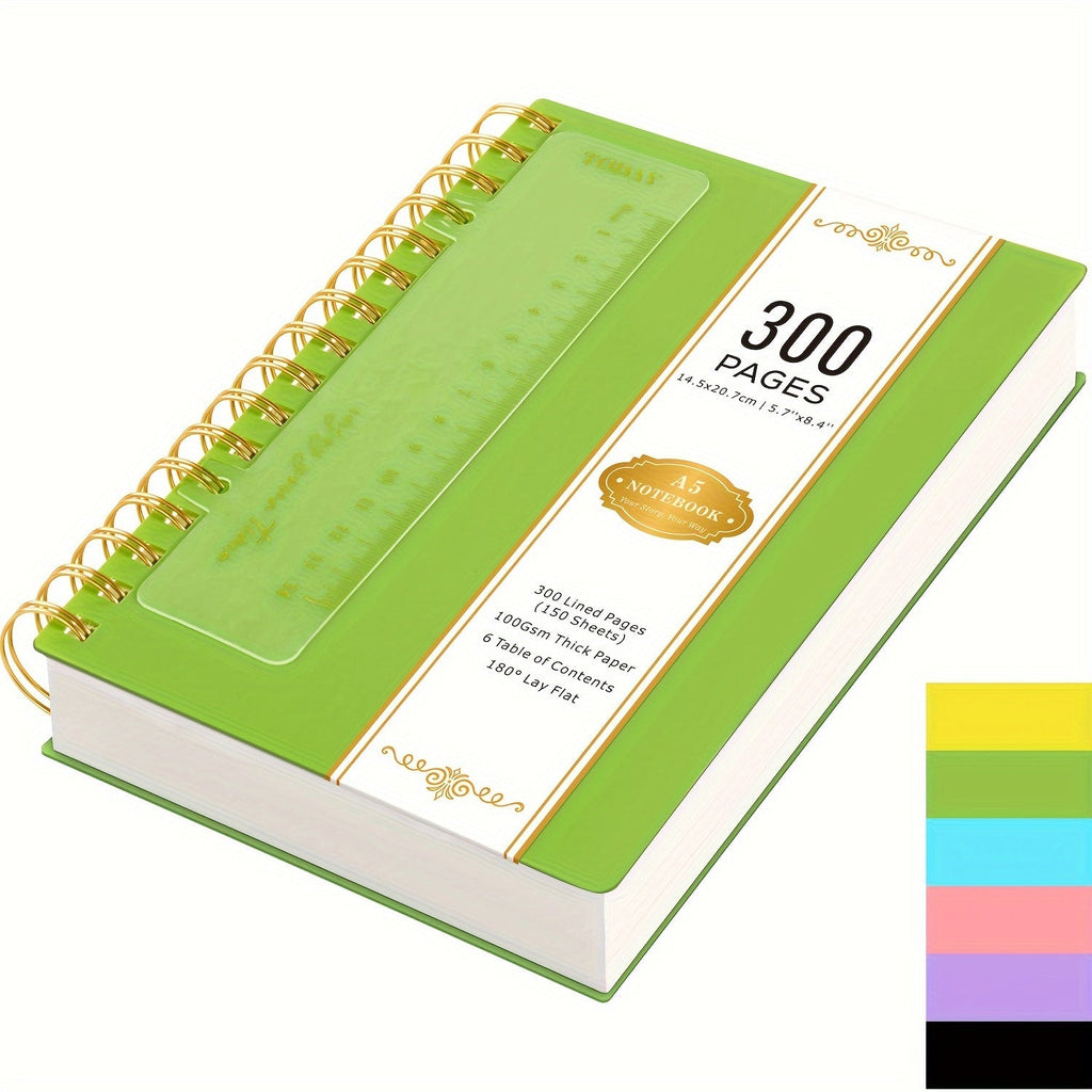 Hardcover Spiral Notebook A5 Lined Journal 300 Pages 100GSM Thick Paper PVC Waterproof Cover College Ruled Note Pad for Women Men Office School 5.7x8.4 Inch