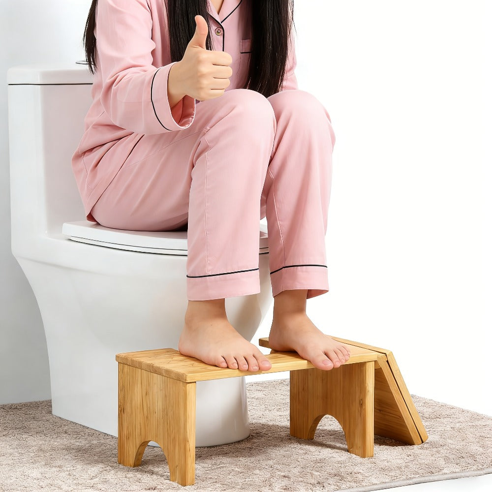 Toilet Stool Foldable Bamboo Squatting Stool ¨C Ergonomic 7-Inch Height for Natural Constipation Relief | Collapsible Non-Slip Bathroom Footstool for Space Saving, Travel & Easy Storage