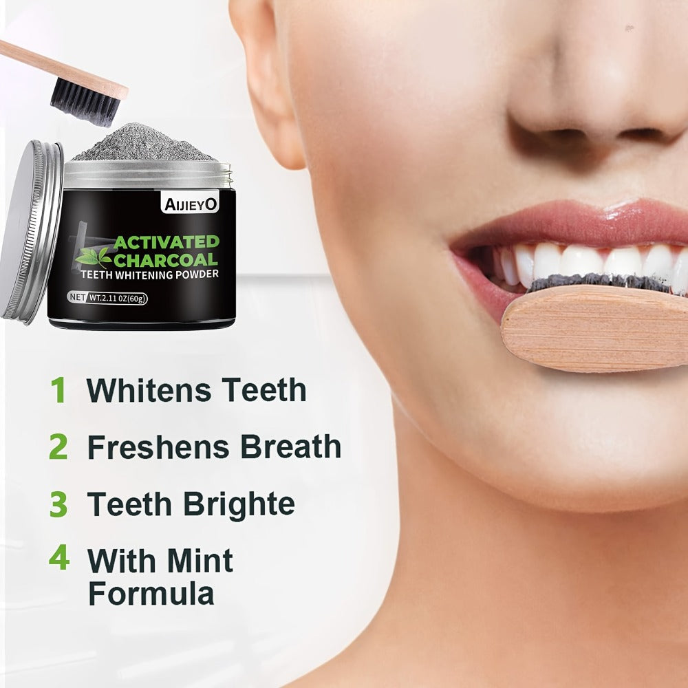 Activated Charcoal Teeth Whitening Powder - Natural Tooth Polish for Deep Cleaning, Plaque Removal & Fresh Breath, Mint Flavor, 60g Daily Use Teeth Brightening Charcoal Powder