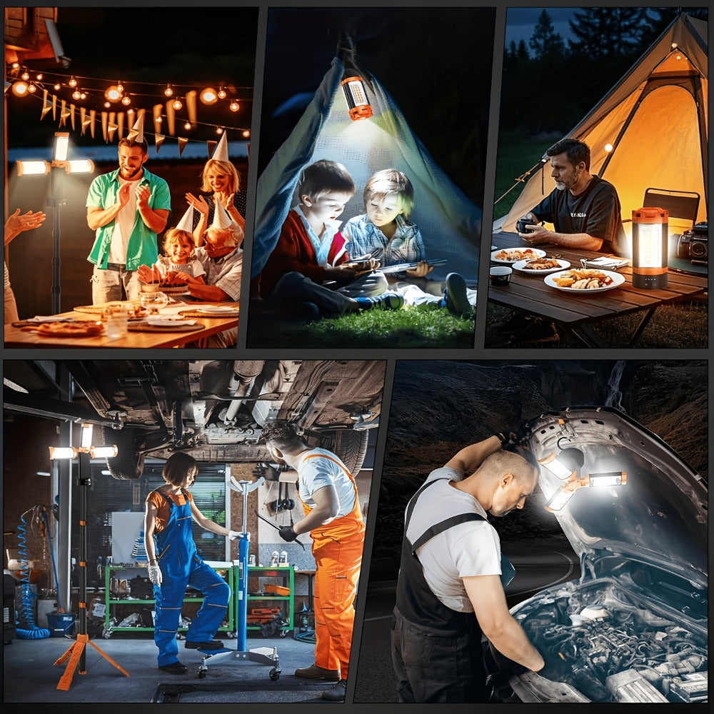 Rechargeable Camping Light 12000mAh with 79 Inch Detachable Tripod Stand ¨C Dimmable 3-Head LED Work Light, Magnetic Base, Cordless Emergency Flashlight for Camping Jobsite Outdoor Power Outage