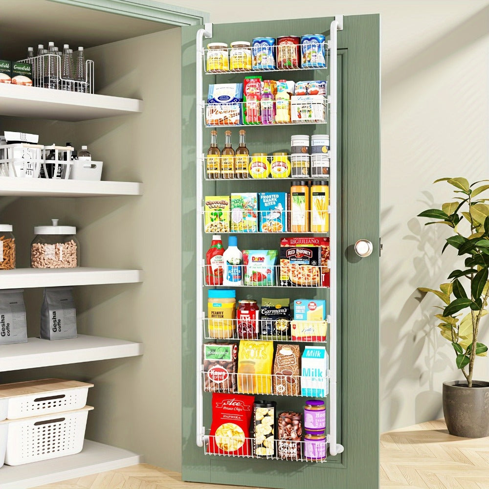 Over The Door Organizer - Heavy Duty Multi-Layer Pantry Storage Rack for Kitchen Bathroom Laundry Room, Space Saving Door Hanging Shelf, 6 or 8 Tier Metal Spice Food Storage Cabinet
