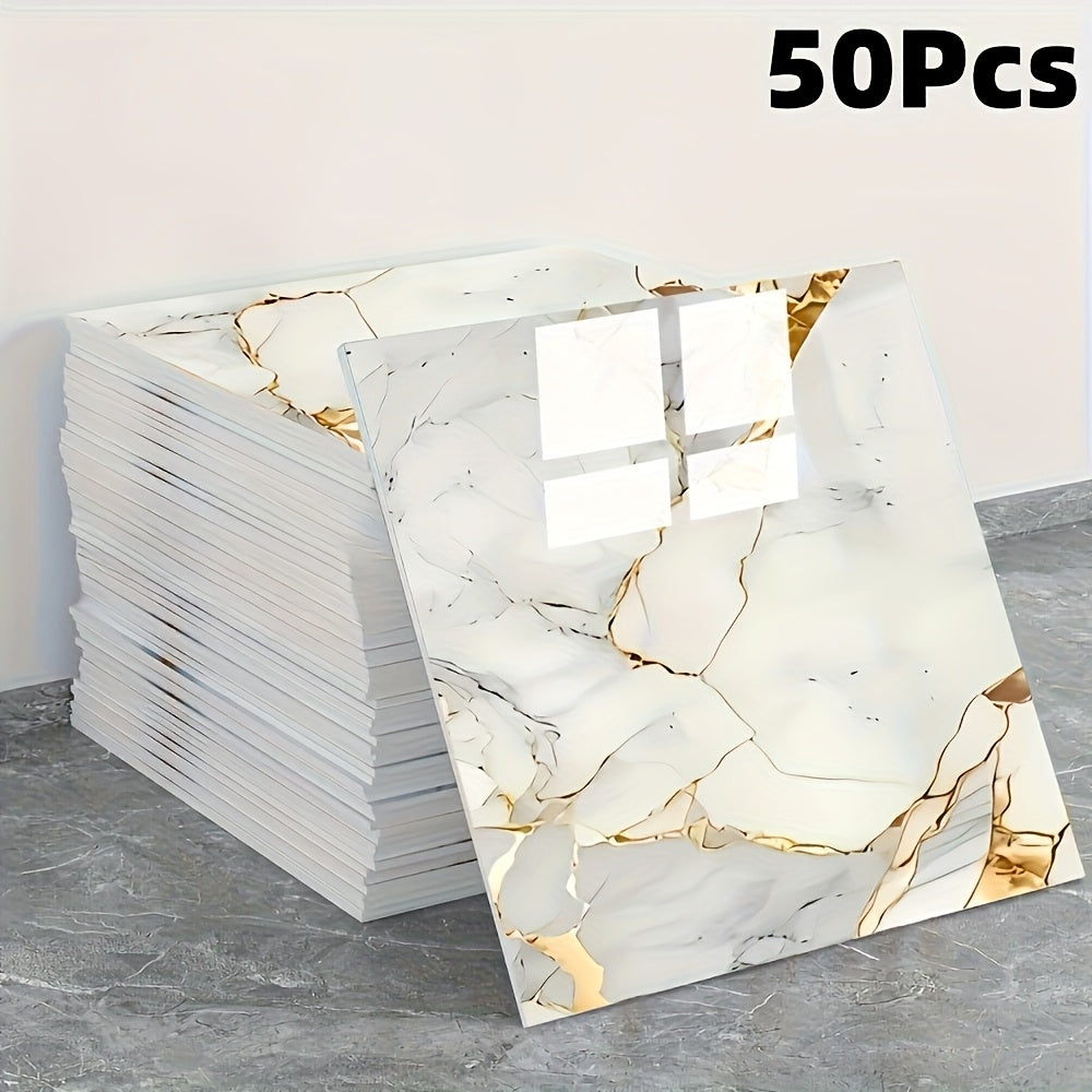Peel and Stick Wall Tile Stickers Marble Pattern Self-Adhesive Waterproof Glossy Wallpaper 50/100Pcs for Kitchen Bathroom Living Room Home Decor
