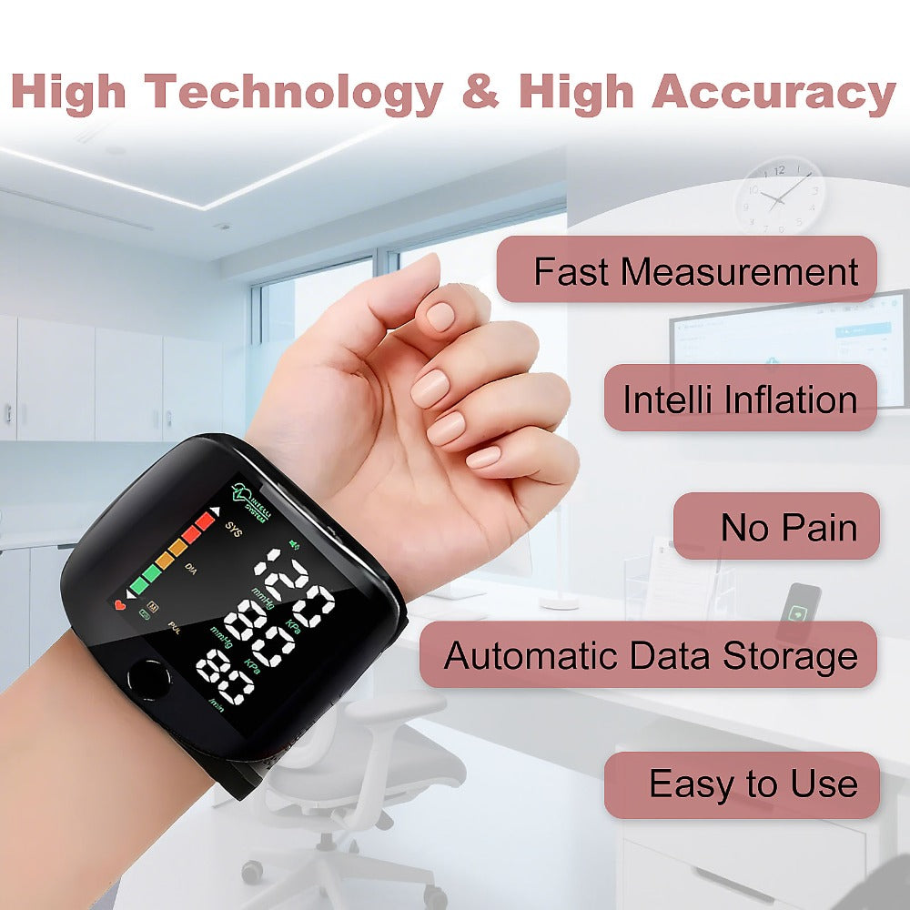 Wrist Blood Pressure Monitor with Large LCD Display ¨C Portable Digital BP Machine with Adjustable Cuff, Pulse Rate Detection & One-Button Operation for Home Use