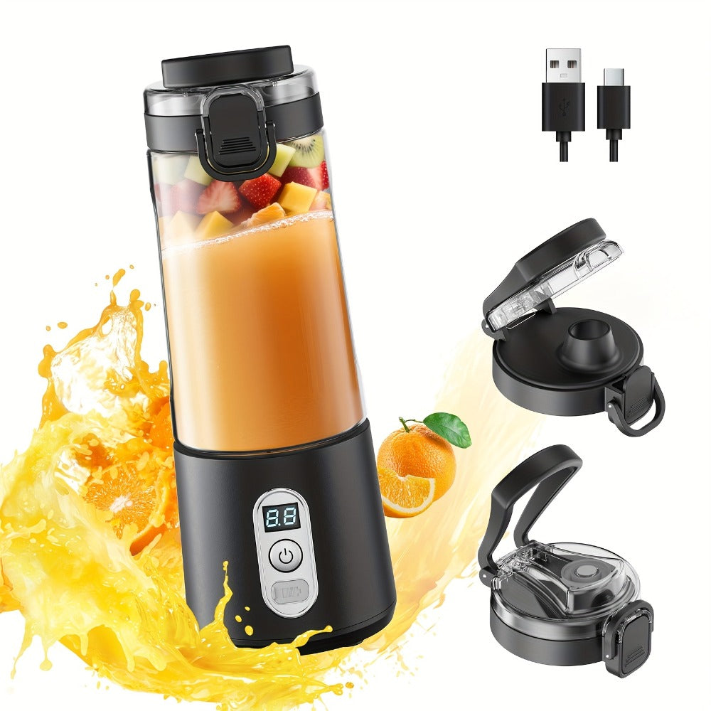 Portable Smoothie Blender USB-C Fast Charge 6-Blade Stainless Steel ¨C Digital Timer Battery Display High-Speed Ice Crush No-Spill Lid | Protein Shake Gym Travel Blender in Black Pink White