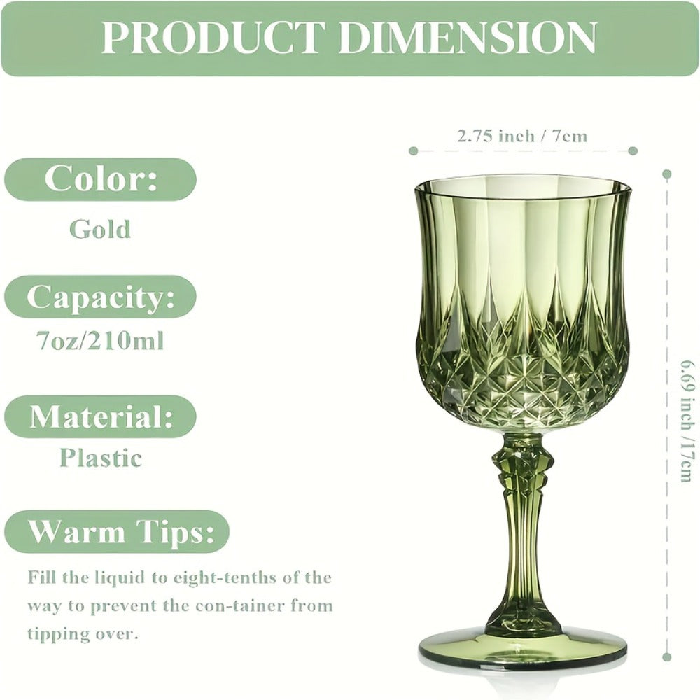 Plastic Wine Glasses 24 Pack ¨C Colorful Shatterproof Goblets for Parties, Weddings & Events ¨C Reusable Vintage-Style Stemmed Cups ¨C Lightweight Bulk Drinkware in Pink, Gold, Blue, Rose Gold & Green