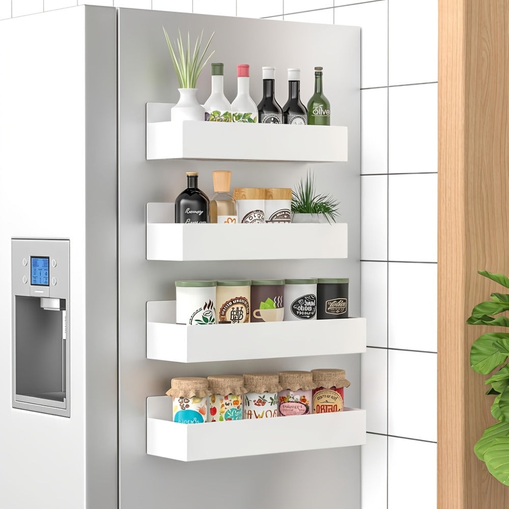 Magnetic Refrigerator Storage Rack 2/4pcs Fridge Side Organizer, Multi-Purpose Magnetic Storage Box for Kitchen Bathroom, Space-Saving Magnetic Shelf for Spices Paper Towels, White or Black