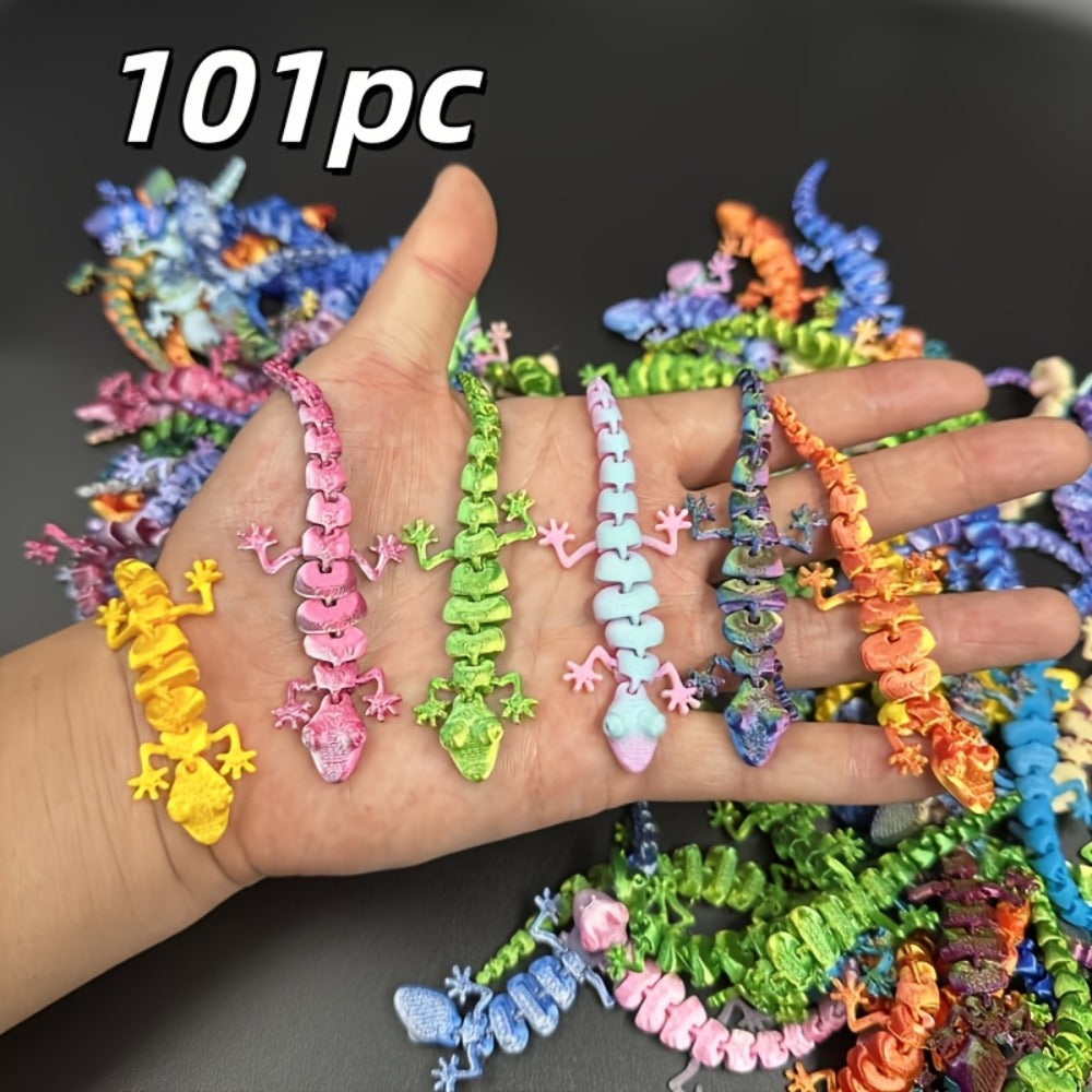 3D Printed Gecko Statues Set 101pcs Miniature Lizard Figurines Home Decor Desk Ornaments Lucky Charm Collectible Sculptures Gift for Mom Dad Birthday Holiday