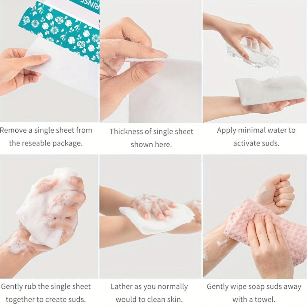 Disposable No-Rinse Foaming Bath Towels - Large 11.81¡± Body Wipes, Wet & Wipe Cleansing Cloths for Elderly Care, Camping, Post-Surgery, Fitness & Travel, Bulk 50/100/200 Pack, No Shower Needed