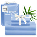 Bamboo Cooling Bed Sheet Set 4pcs Extra Deep Pocket Breathable Fitted Sheet Flat Sheet Pillowcases for Hot Sleepers Twin Full Queen King