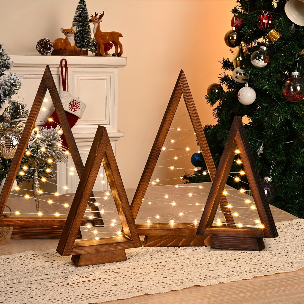 Wooden Light-Up Desktop Christmas Trees USB Powered - Mini Lighted Wood Tree Set for Holiday Decoration, Home & Office Desk, Shelf Display & Room Decor, Reusable Indoor Gift, Set of 2/3/4/5/6