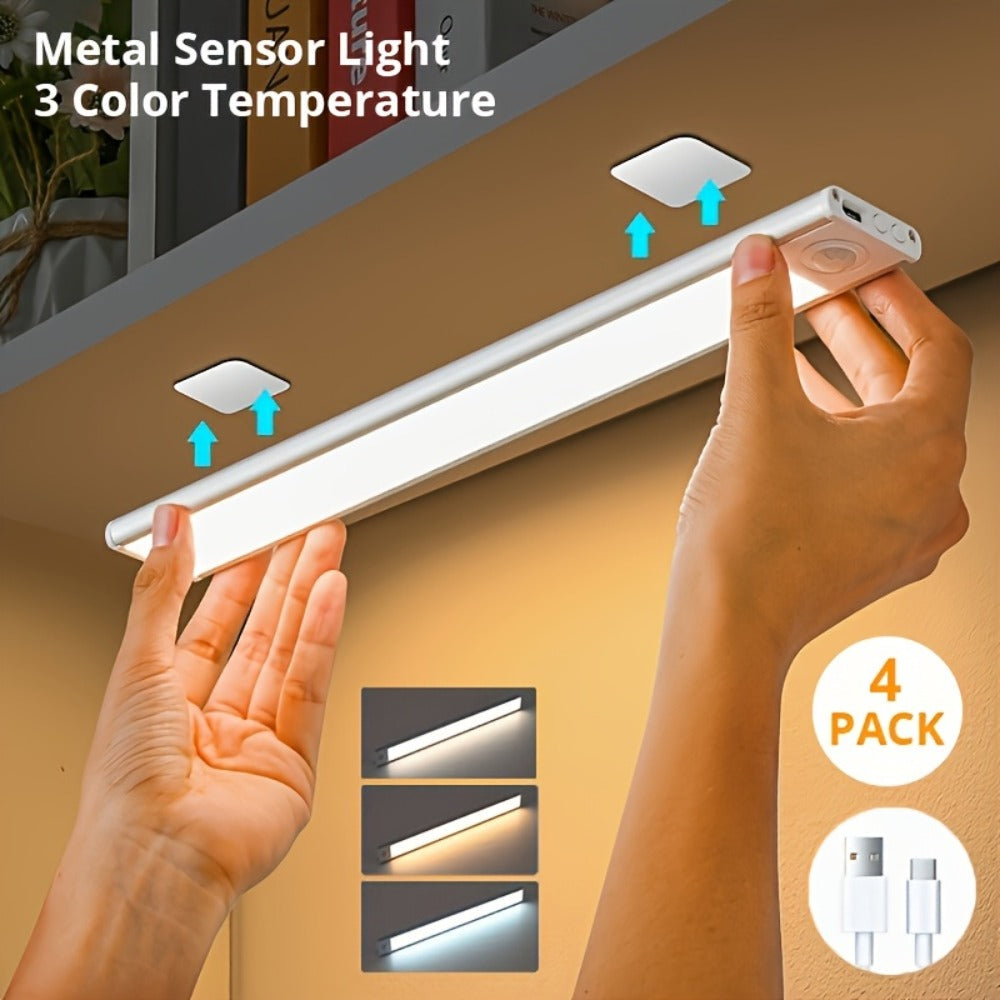 LED Motion Sensor Light USB-C Rechargeable 3 Color Temperatures Stepless Dimming Wireless Magnetic Under Cabinet Closet Night Light 1 2 4 Pack 20cm 30cm 40cm 50cm