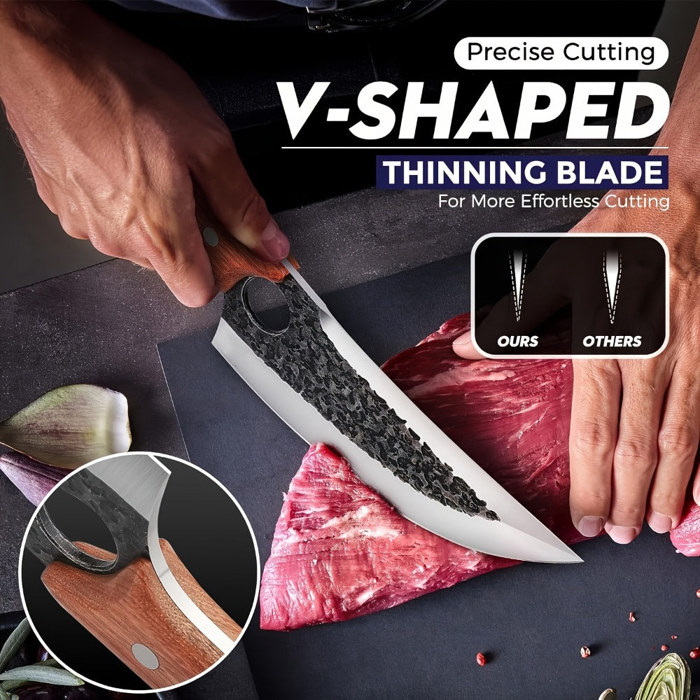 Hand Forged Viking Knife High Carbon Steel 7 Inch with Sheath Butcher Cleaver for Meat Cutting Cooking Camping BBQ Chef Kitchen Knife Gift
