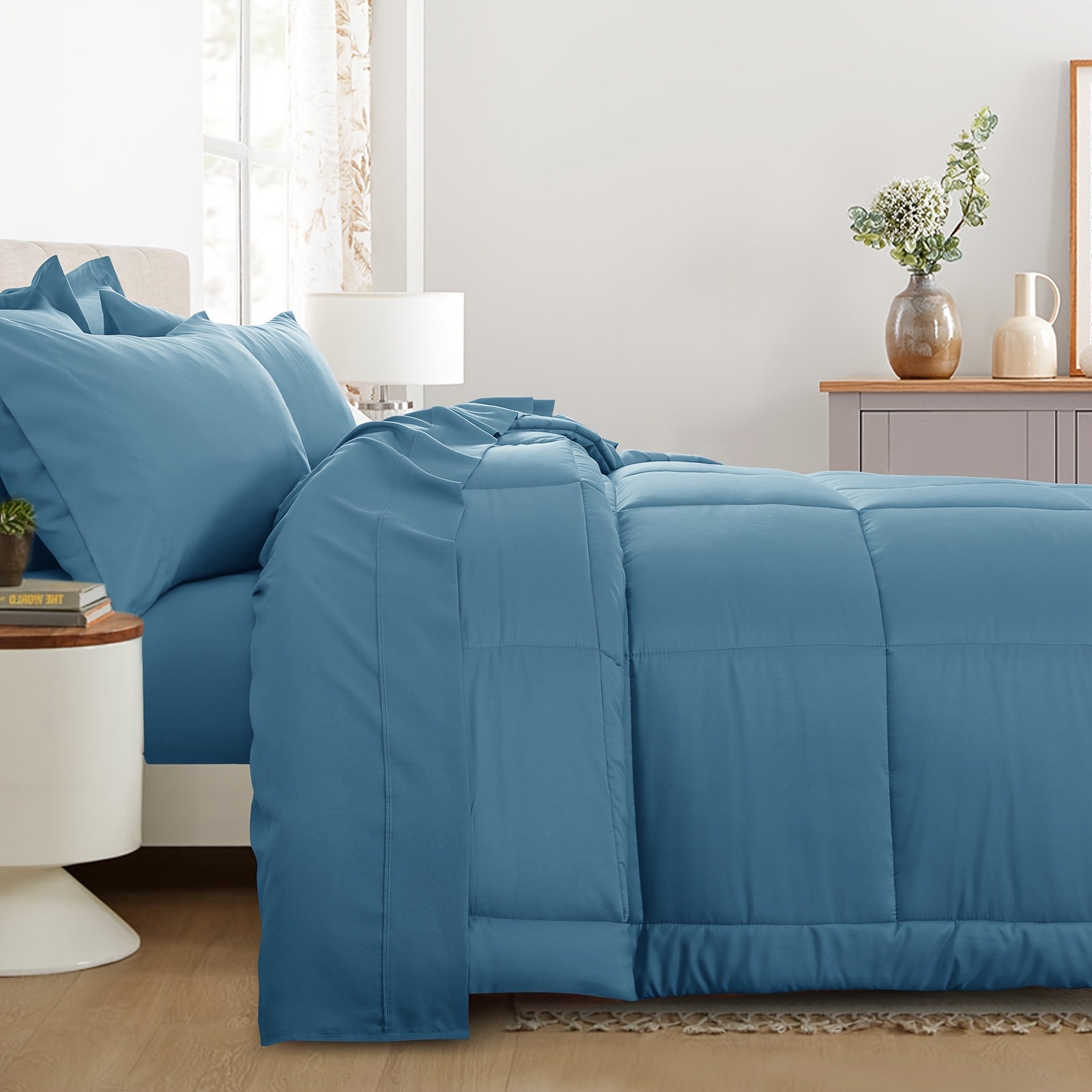 7 Piece Comforter Set Luxury Soft Fluffy Bedding All Season Bed in a Bag with Comforter Fitted Sheet Flat Sheet Pillowcases Hypoallergenic Breathable Easy Care Queen King Twin XL Full