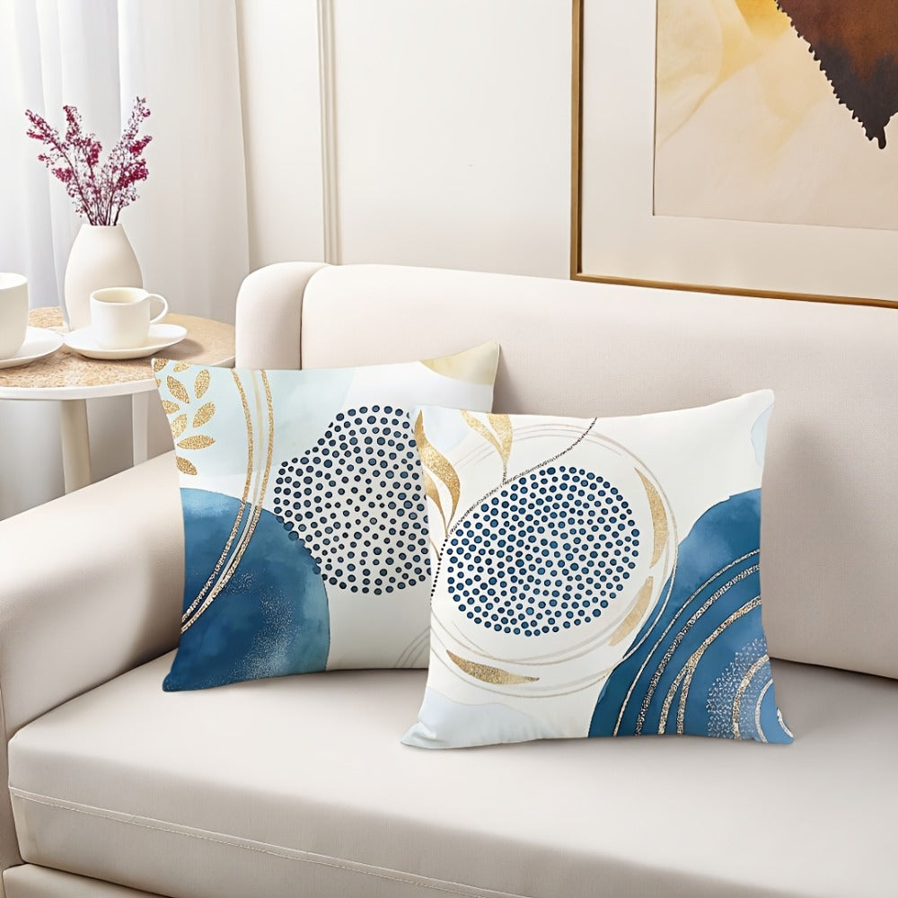 Boho Pillow Covers 4pcs Geometric Navy Blue Golden Accent Farmhouse Rustic Cushion Covers Modern Throw Pillow Cases for Sofa Couch Porch Patio Living Room Outdoor Home Decor 18x18 Inch No Insert