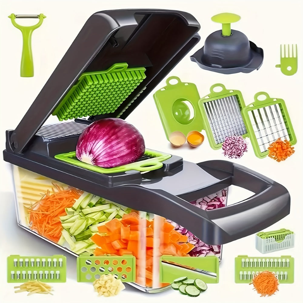 Vegetable Chopper with 3/5 Blades ¨C Multifunctional Onion Chopper, Food Dicer & Salad Cutter with Container | Kitchen Gadget Set for Potato, Carrot, Garlic