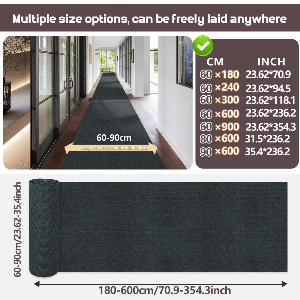 Non-Slip Runner Rug Self-Adhesive Carpet Strip Mat | Machine Washable Hallway Kitchen Stair Mat with Rubber Backing | Cat Scratch Protector Floor Covering