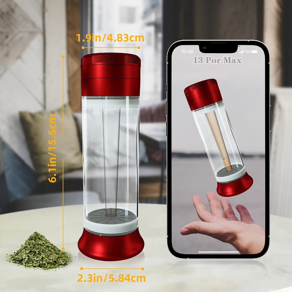 3-in-1 Herb Grinder with Cone Loader & Rolling Machine, Multifunctional Tobacco Grinder Blunt Joint Roller Filling Storage All-in-One with Cleaning Brush, Spice Grinder for Home Use, Black Red Blue
