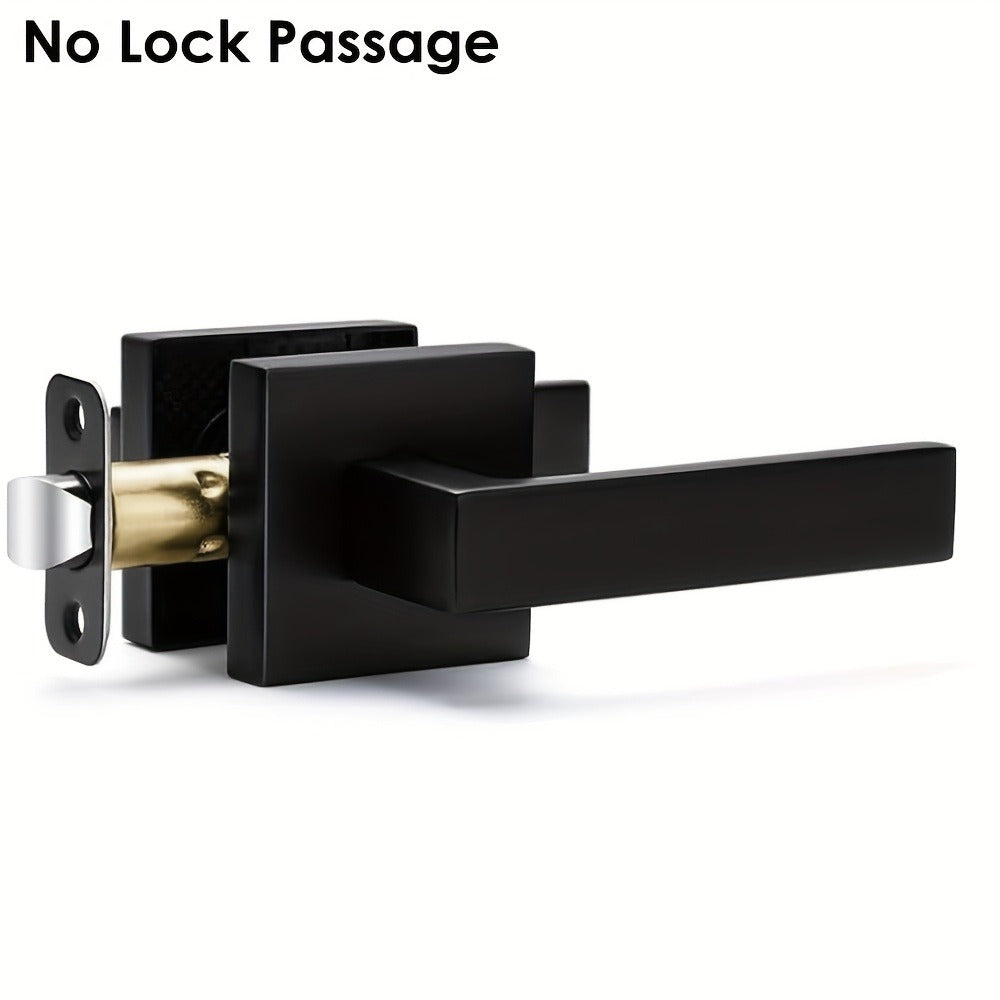 Matte Black Square Door Handle Set ¨C Interior Passage Door Knob for Hall & Closet, Heavy-Duty Left & Right Hand Compatible, Modern Hardware