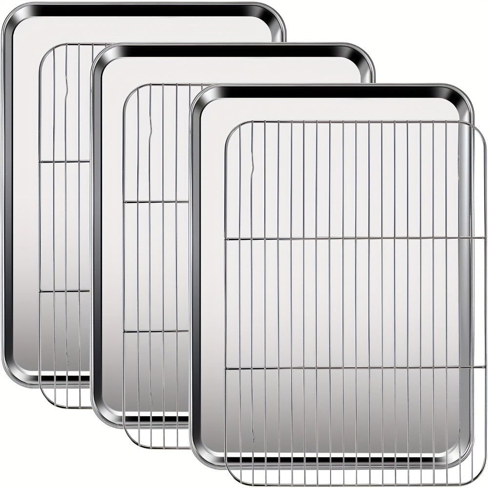 Baking Sheet and Rack Set Stainless Steel Half Sheet Pan with Cooling Rack Heavy Duty Rust Free Dishwasher Safe for Cookie Baking Roasting Grilling 2 3 4 Pan Options