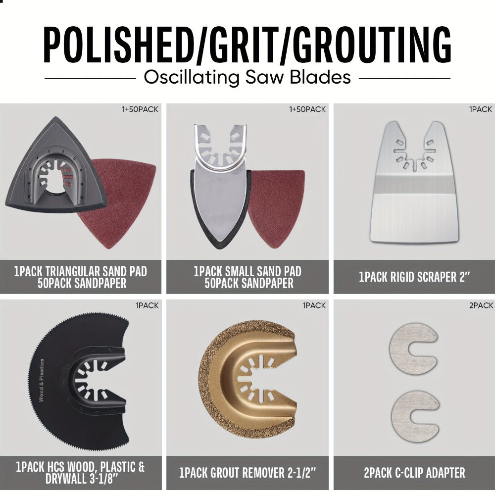 115pcs Oscillating Saw Blades Set with Sandpaper ¨C Multitool Blades for Wood Metal Plastic, Universal Fit for Major Brands, Complete DIY & Pro Cutting Kit