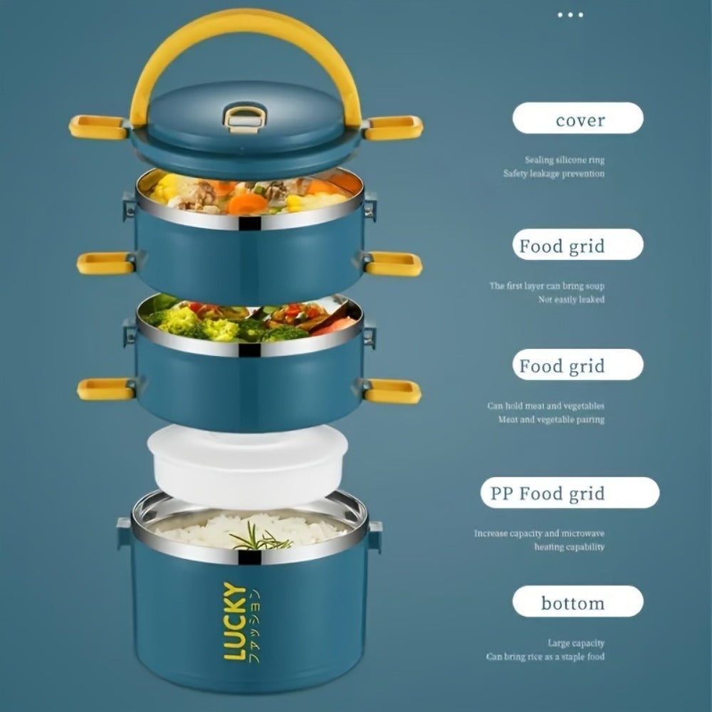 Insulated Lunch Box Set Stainless Steel - Large Capacity Leak Proof Bento Container with Thermal Bag and Cutlery, Microwave Safe Reusable Portable Lunch Box for School Picnic Camping Teens and Workers, Available in Blue and White