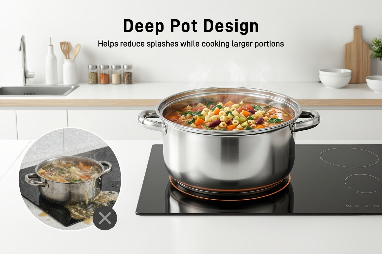 Stainless Steel Soup Pot Apple Pot Heat Resistant Handles Dishwasher Safe Versatile Cookware for Boiling Steaming Stewing Everyday Kitchen Cooking Healthy Safe Silver