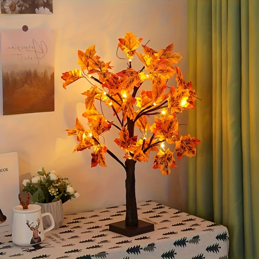 LED Maple Leaf Tree Table Lamp 2 Pack - 21 Inch Battery Powered Artificial Tree Light for Home Room Balcony Thanksgiving Christmas Fall Autumn Decor Indoor Festival Decoration