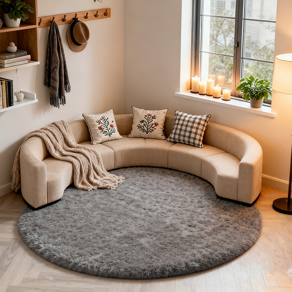 Round Area Rug Soft Shaggy Plush Circle Rug Non-Slip Indoor Floor Mat for Living Room Bedroom Dorm Tie Dye Rainbow Multi-Color Multi-Size