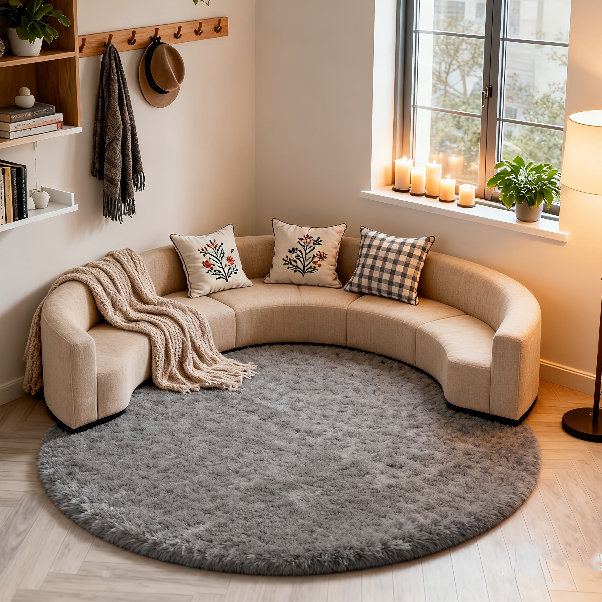 Round Area Rug Soft Shaggy Plush Circle Rug Non-Slip Indoor Floor Mat for Living Room Bedroom Dorm Tie Dye Rainbow Multi-Color Multi-Size