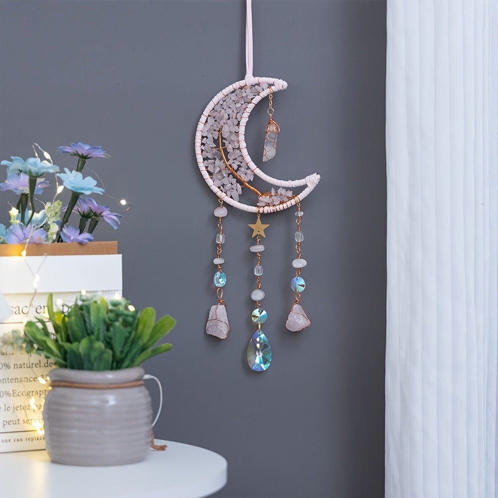 Dreamcatcher Moon Suncatcher Wall Hanging ¨C Handmade Boho Wind Chime Pendant for Indoor Outdoor Garden, Courtyard & Party Decor ¨C Christmas & Birthday Gift