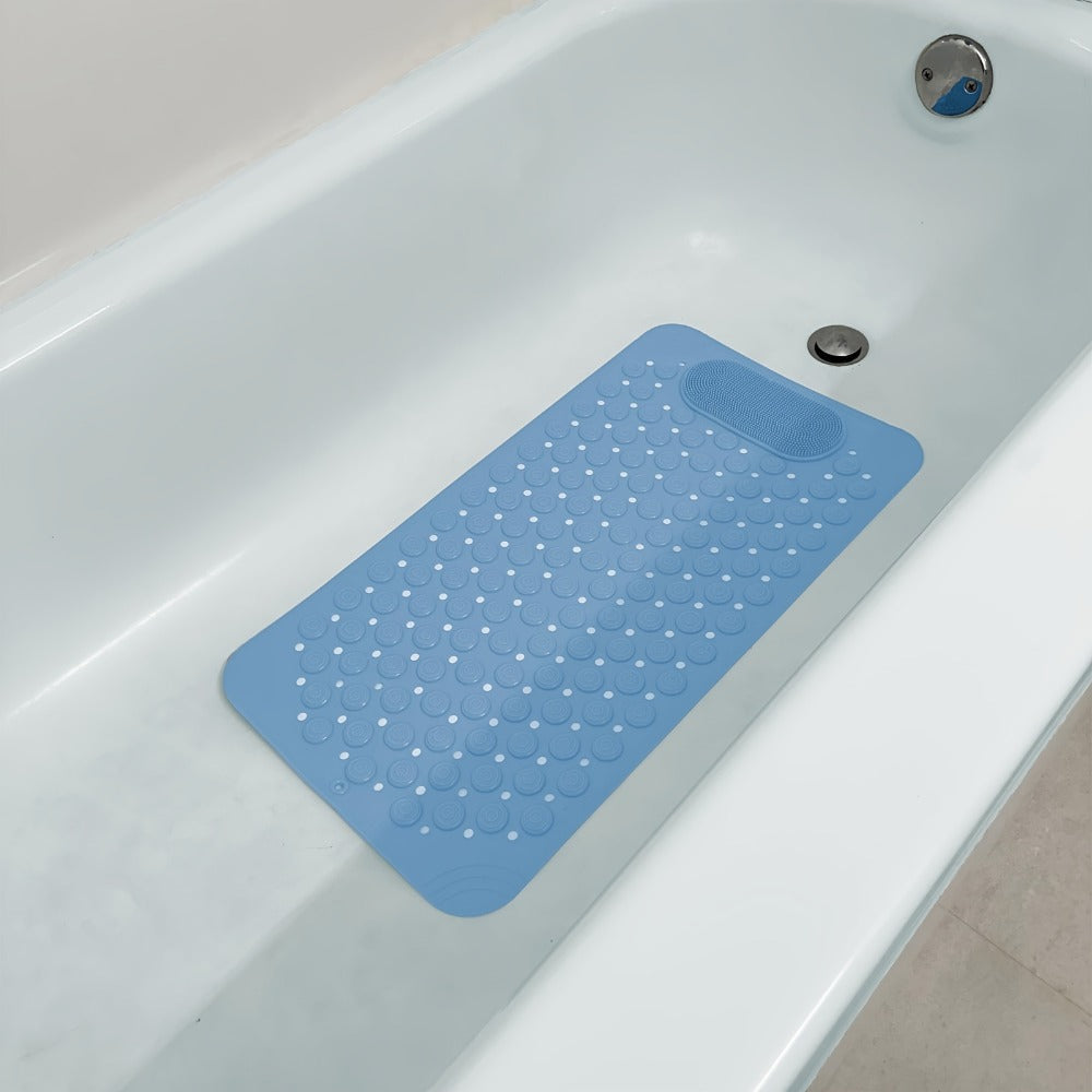 Non-Slip Bath Tub Shower Mat 27x14 Inch with Suction Cups & Drain Holes | Foot Massage Textured | Machine Washable Bathroom Safety Mat