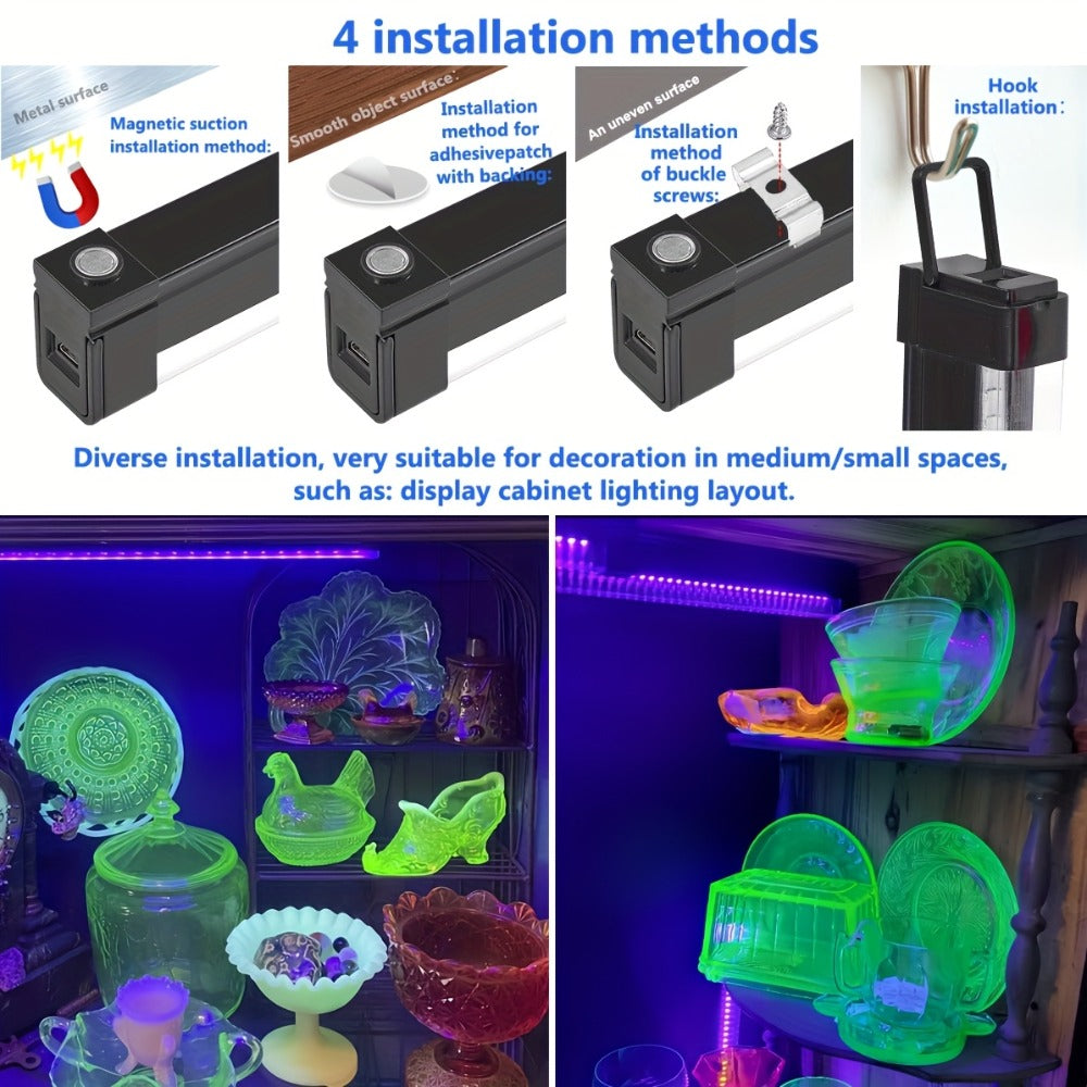 UV Black Light Strip USB LED ¨C 32cm / 12.6ft Portable Magnetic Black Light Tube for Halloween Party, Fluorescent Tapestry, Body Paint, Posters, Christmas & Cabinet Lighting (3-Pack / 4-Pack)