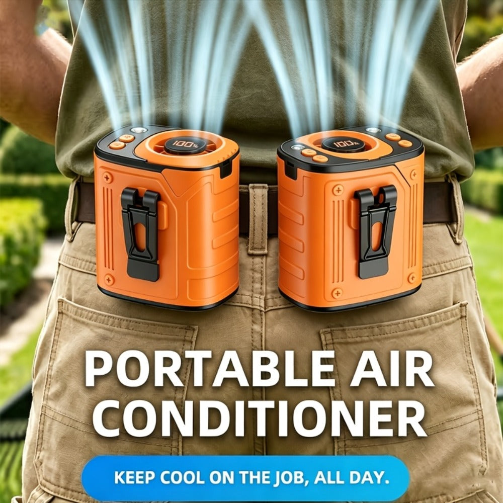 3-in-1 Portable Waist Fan with LED Flashlight & Power Bank | Rechargeable Clip-On Cooling Fan for Outdoor Work, Camping & Construction Sites, 3600mAh Battery, Digital Display