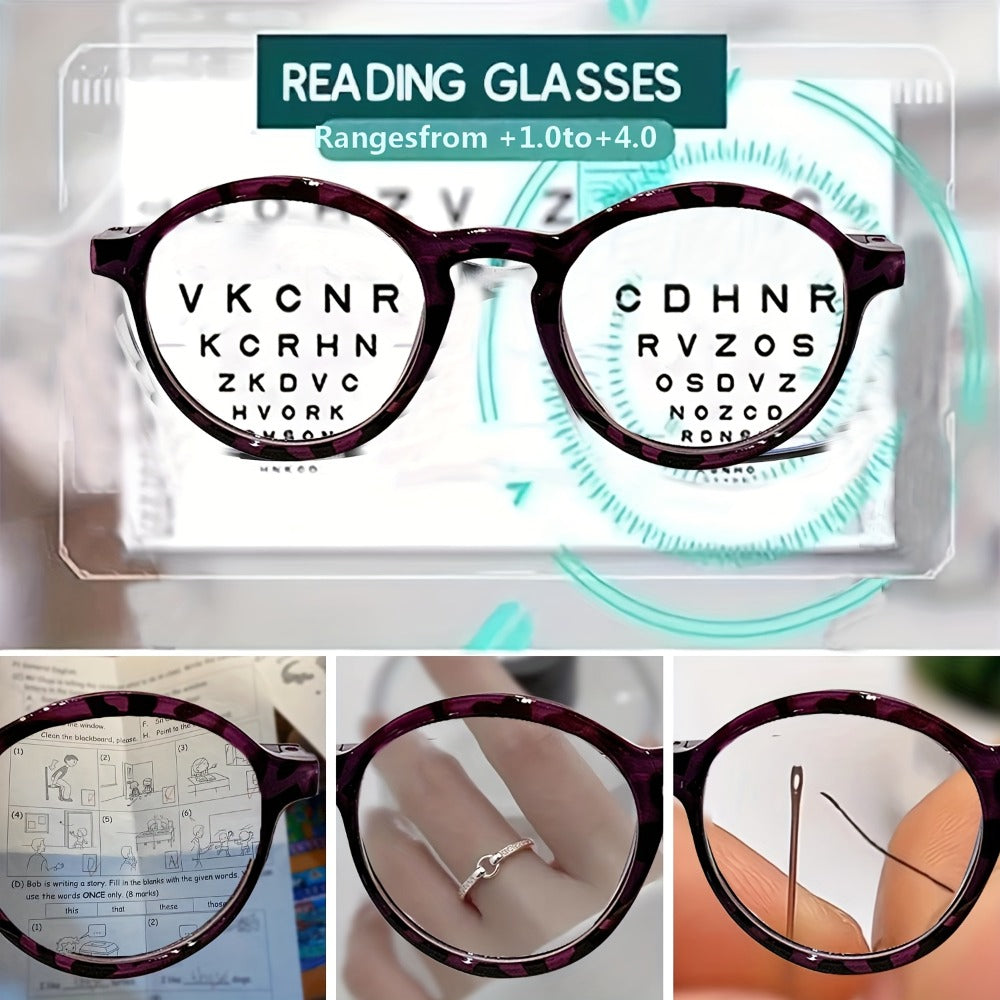 Fashion Reading Glasses 6 Pack for Women and Men Full Frame Round Circle PC Frame Multi-Color Lightweight Durable Lenses Vision Aid Readers Magnification Plus 1.0 to Plus 4.0 Mixed Color Value Set