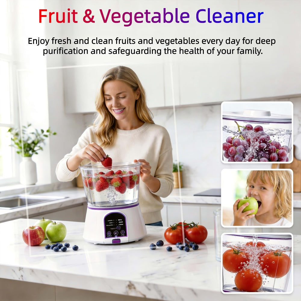 Fruit and Vegetable Cleaner Machine Ultrasonic Purifier Multifunctional Household Food Cleaning Device Rechargeable for Removing Pesticides Bacteria Single Dual Battery Options