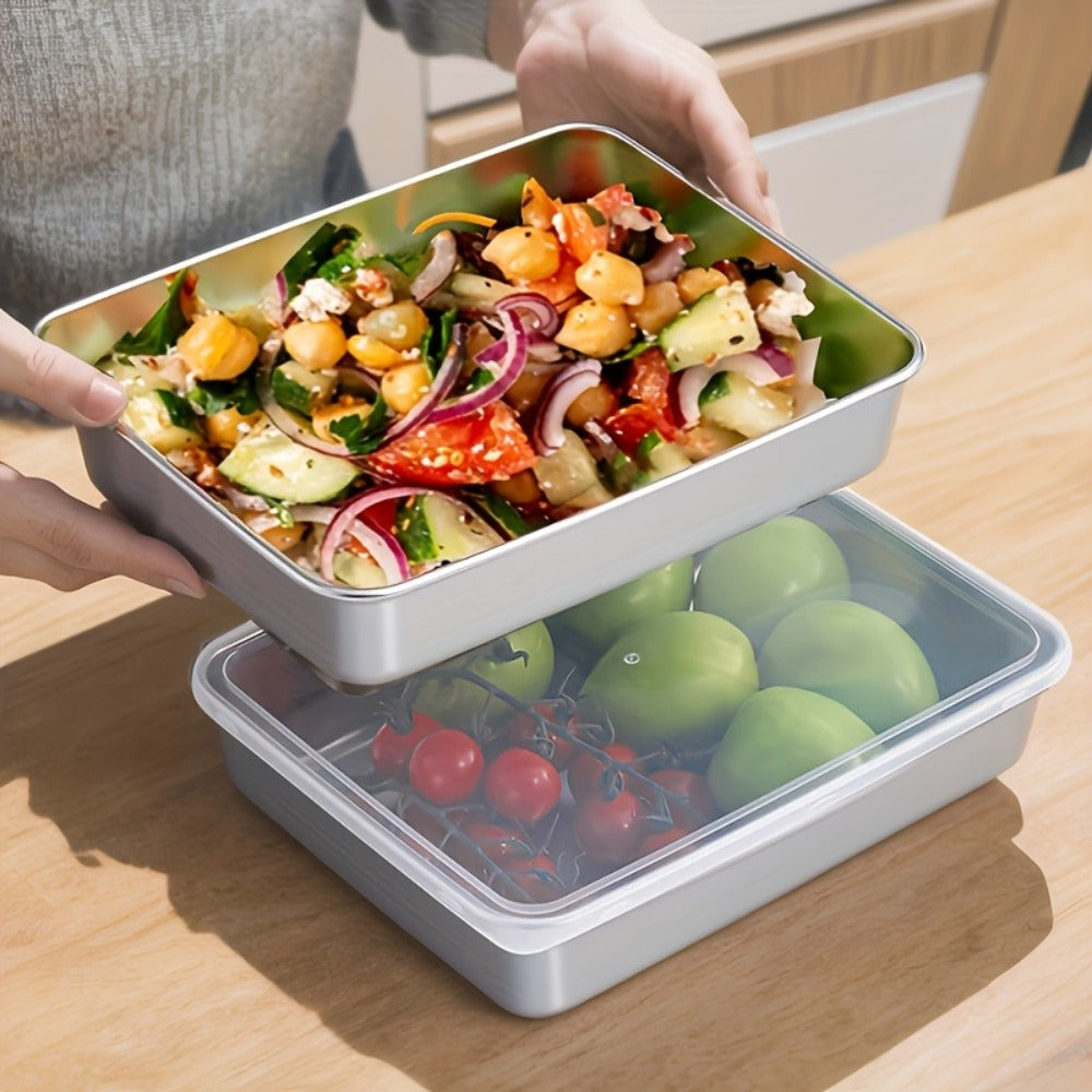 Stainless Steel Food Storage Containers with Lids 5pcs Set Durable Baking Trays Reusable Meal Prep Containers for Picnic Refrigerator Organization Kitchen Essentials Flip Top Closure Easy to Clean