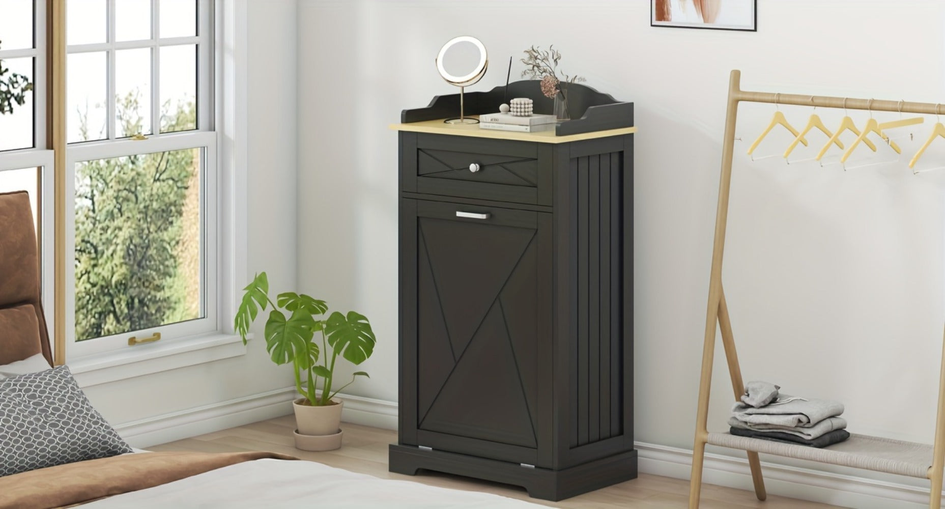 Tilt Out Trash Can Cabinet 12 Gallon Hidden Kitchen Trash Cabinet with Drawers, Pantry Storage, Laundry Hamper Cabinet