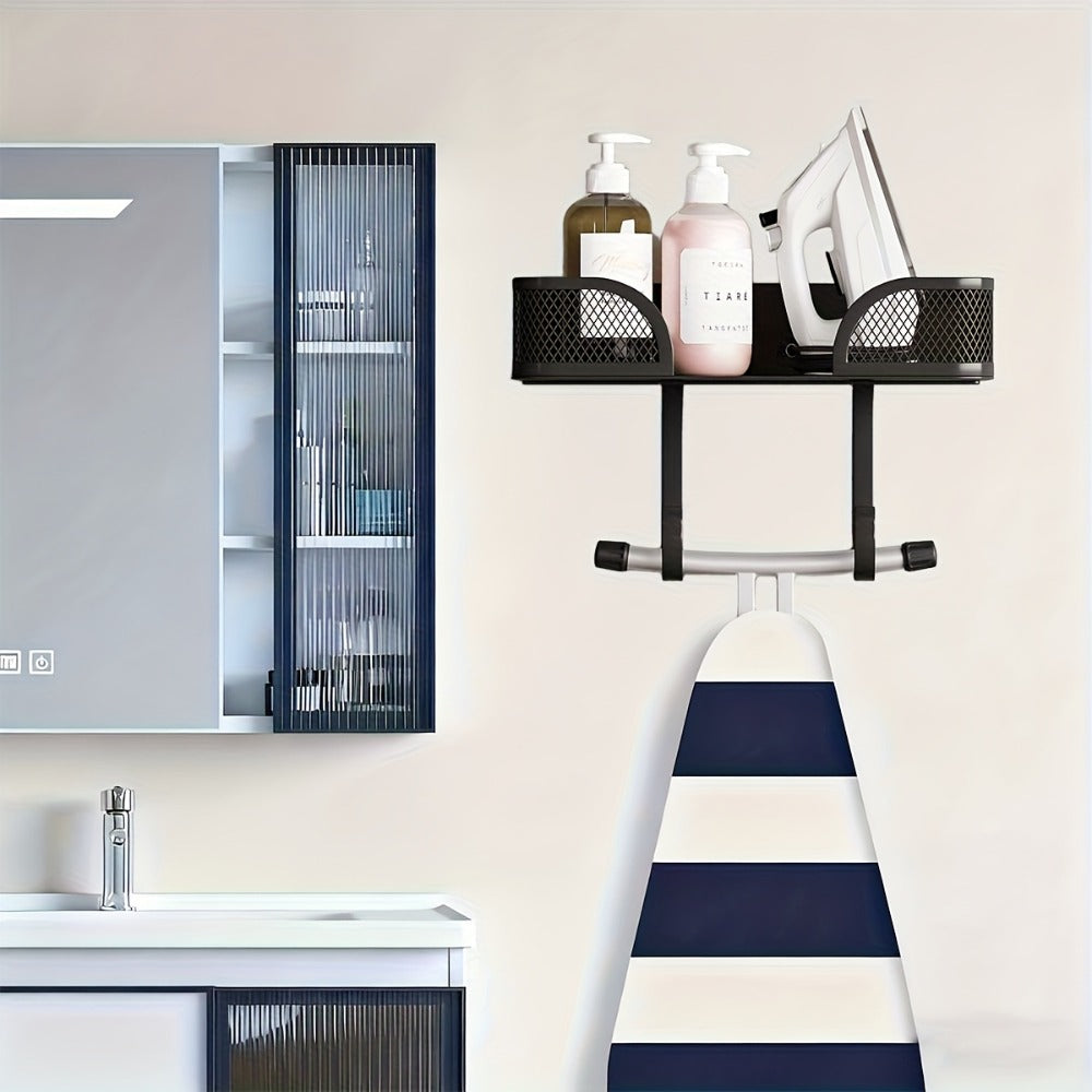 Iron Storage Rack Wall Mounted Heavy Duty Carbon Steel Heat Resistant Ironing Board Holder Space Saving Vertical Horizontal for Iron Steamer Laundry Room