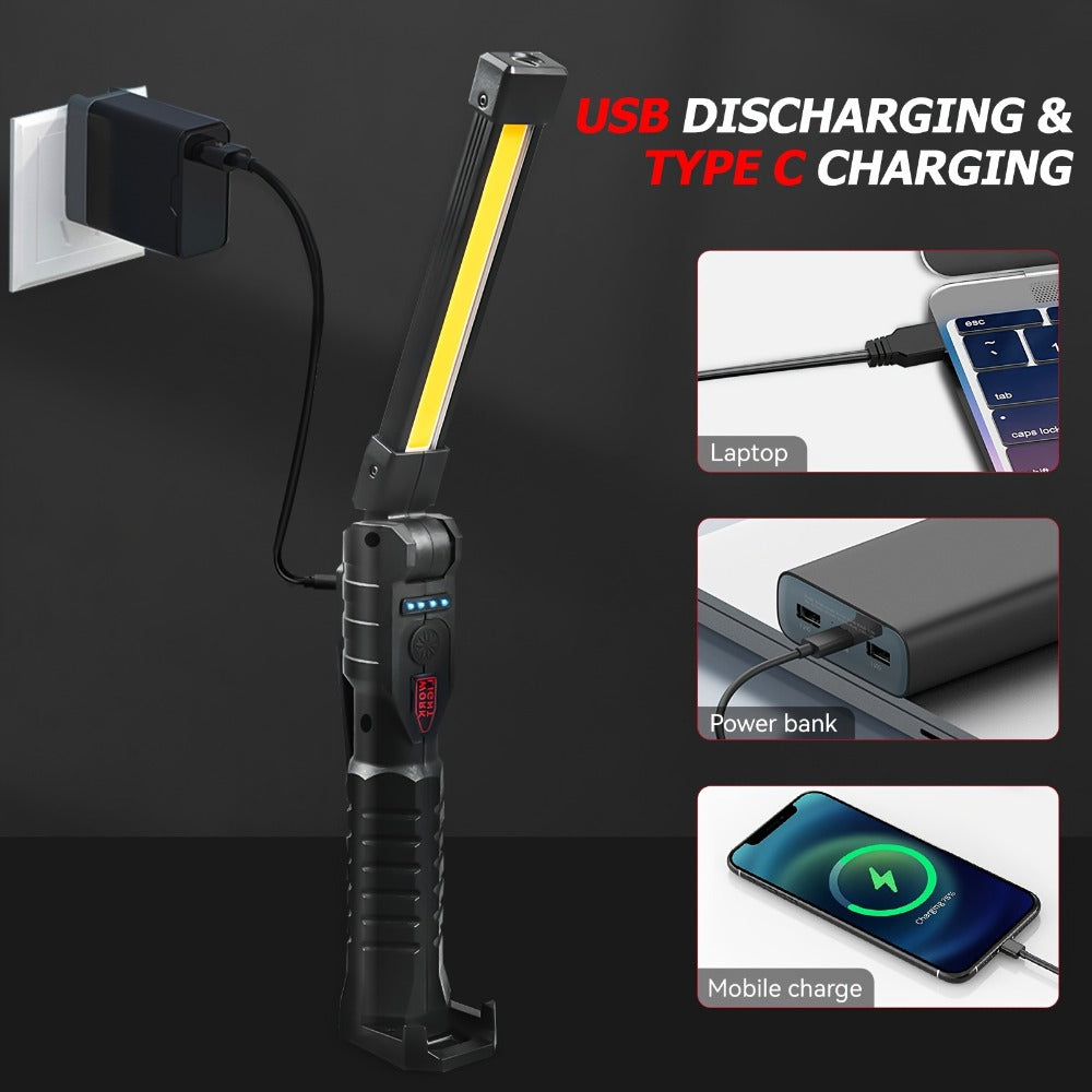 COB LED Work Light Magnetic Base Rechargeable USB 20000 Lumens 7 Modes 180¡ã Rotation Portable Hanging Flashlight with Built-in Battery Power Bank Function for Workshop Garage Car Repair 1/2/4 Pack
