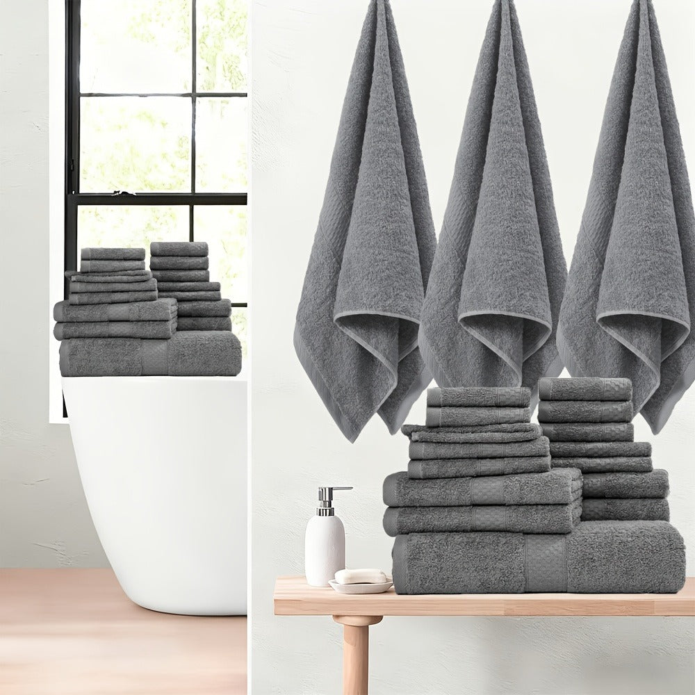 Bath Towel Set 450GSM Soft Absorbent - 12 16 18 Piece Cotton Blended Solid Color Bathroom Towels Set for Bath Hand Face | Hotel Spa Quality | Travel Shower Home | Multiple Colors & Sizes Available