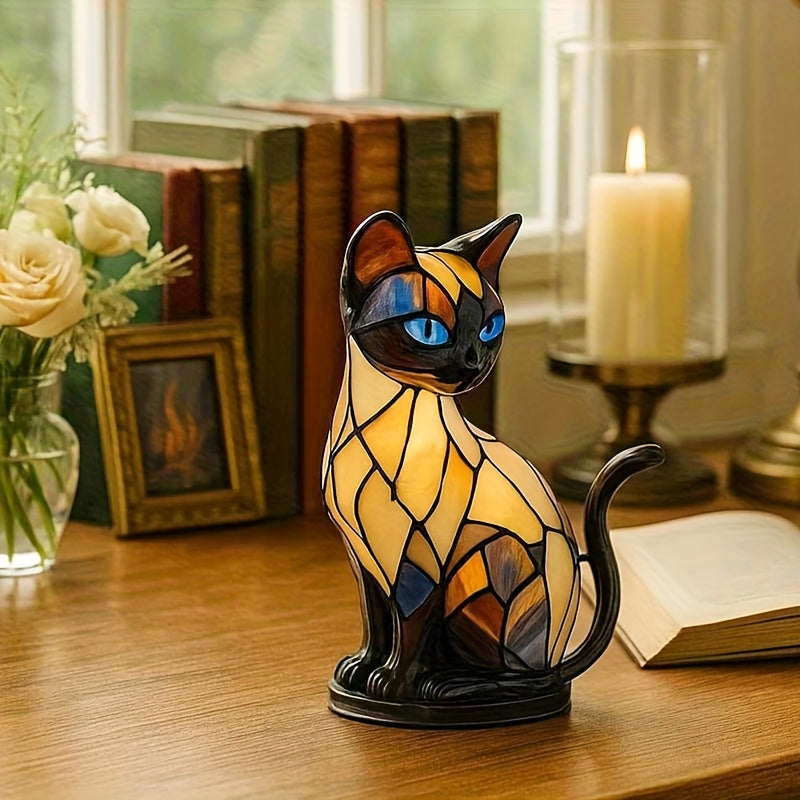 Cat Night Light Lamp Glowing Glass Kitty Resin Decorative Desk Lamp Cute Cat Lover Gift Bedside Cozy Glow Anime Home Decor